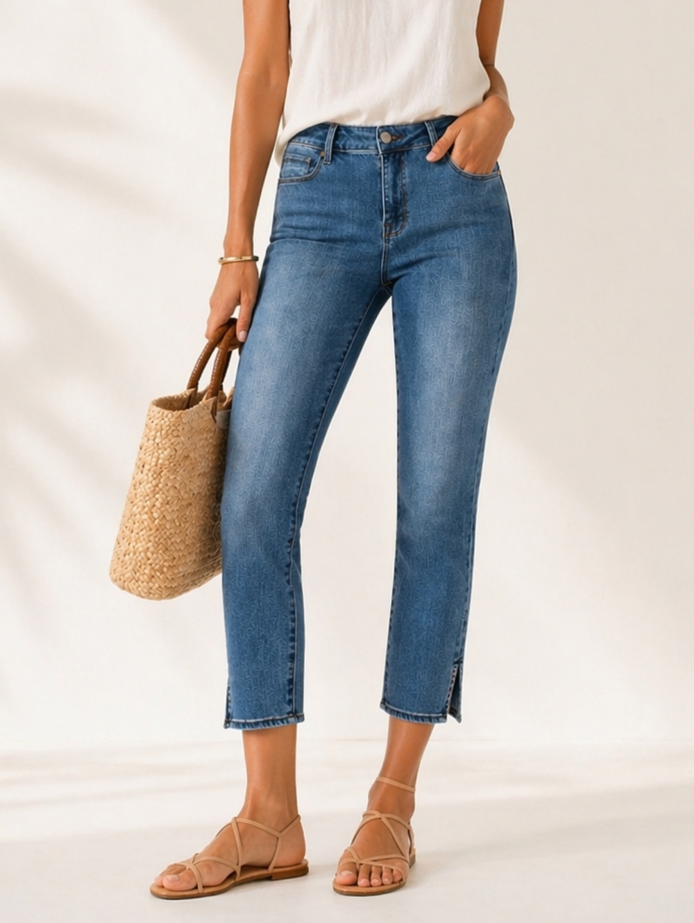 NEW! Parker Smith Crop Jean Size 30 Pedal Pusher Blue 24" Inseam Mid-rise Slit